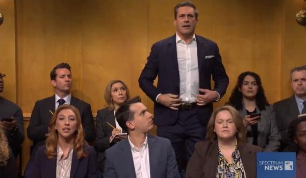 Actor Jon Hamm made a surprise cameo toward the end of the skit asking if an actor like 