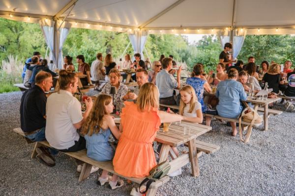 People at the Ciderhouse at Iro<em></em>nbound Farm, a farm to table restaurant and brewery specializing in cider in Asbury, NJ.