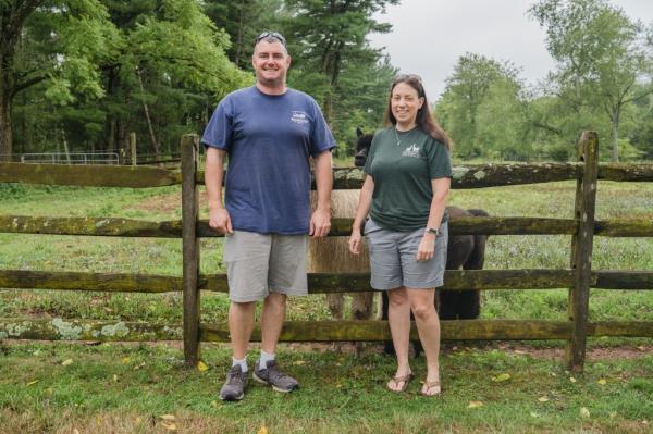 Owners Brent Walker, 43, left, and Amy Serridge, 43, right, at WoodsEdge Farm in Stockton, NJ.