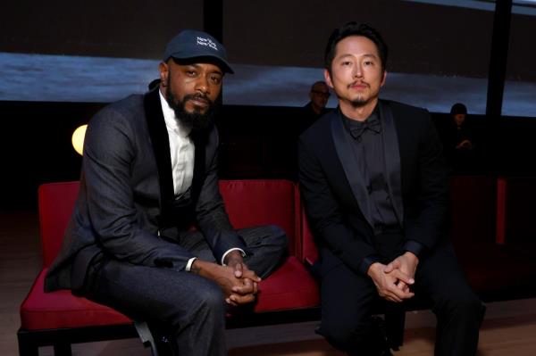 LaKeith Stanfield and Steven Yeun attend the Giorgio Armani Women's SS2