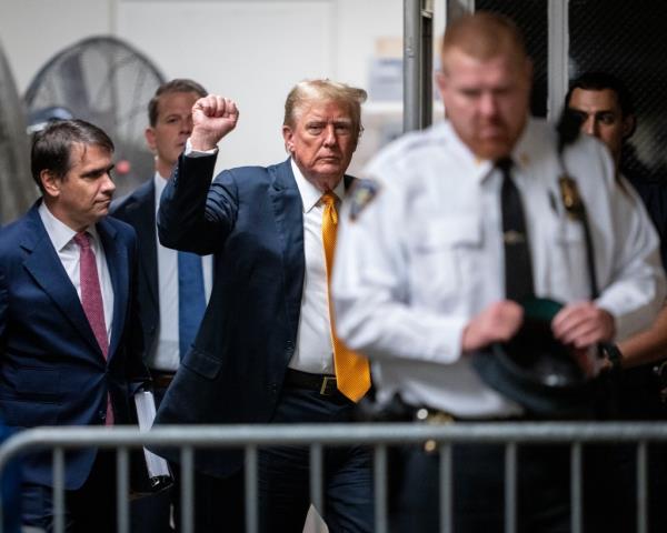 Do<em></em>nald Trump arrives for his criminal trial at Manhattan Criminal Court on May 29, 2024 in New York City.