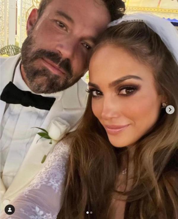 Ben Affleck and Jennifer Lopez smile together on Instagram.