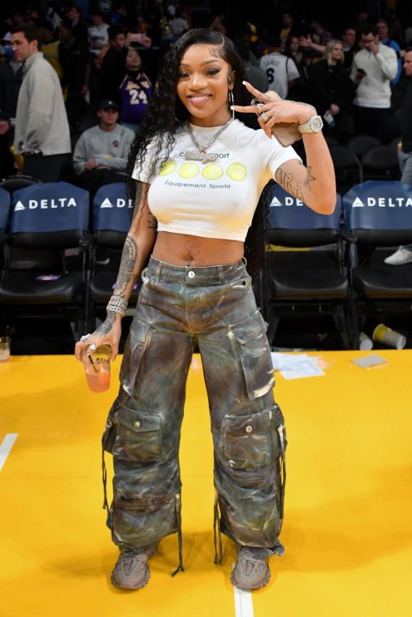 GloRilla attends a Lakers-Pistons game on Feb. 13, 2024.