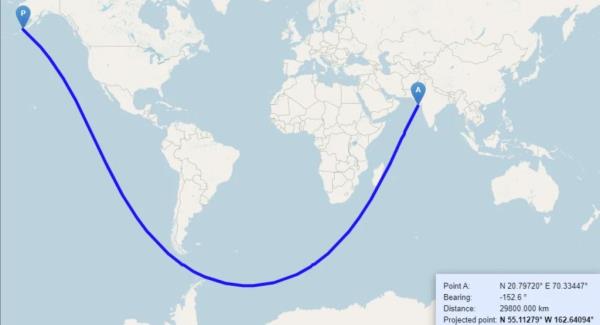 A map shared on X showed it is possible to sail from India to the U.S. in a straight line, and has mind-boggled social media users.</p>

<p>　　