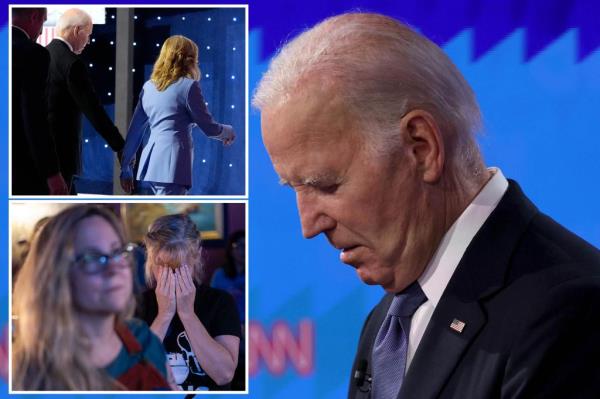 To<em></em>nya Morris, from Cincinnati, reacts during the presidential debate between President Joe Biden and Republican presidential candidate former President Do<em></em>nald Trump at Tillie's Lounge on Thursday, June 27, 2024, in Cincinnati. 