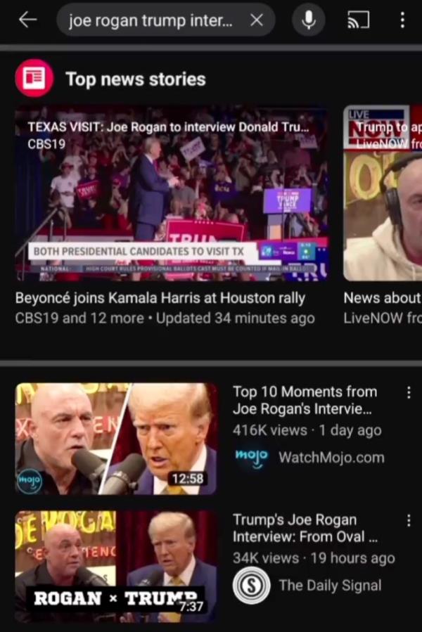 Users were offered results of videos from traditio<em></em>nal media outlets, like The Hill, MSNBC and Fox News, and their coverage of the interview. 