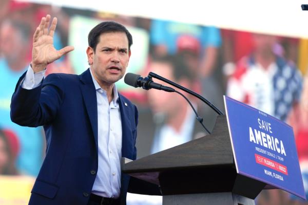 Senator Marco Rubio speaking at a campaign rally in Miami, potentially on Do<em></em>nald Trump's vice presidential shortlist for 2024