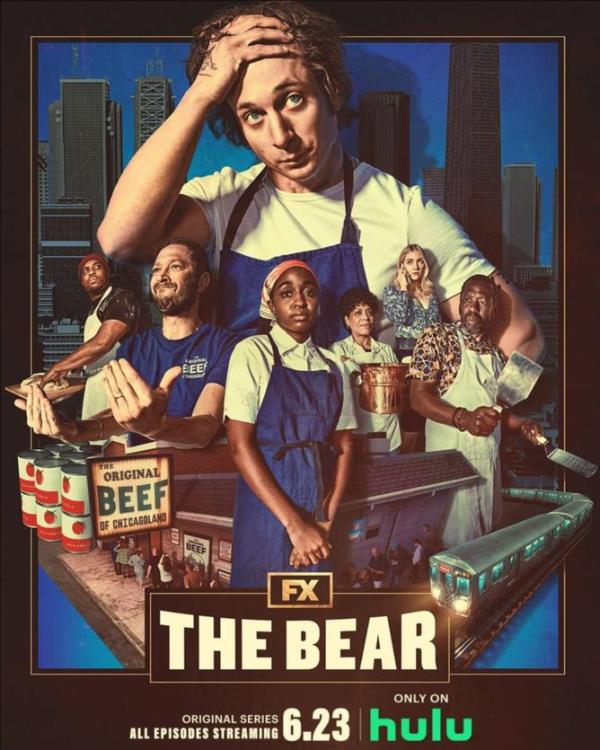 Ebon Moss-Bachrach, Liza Colón-Zayas, Jeremy Allen White, Abby Elliott, Edwin Lee Gibson, Lio<em></em>nel Boyce, and Ayo Edebiri in The Bear (2022)