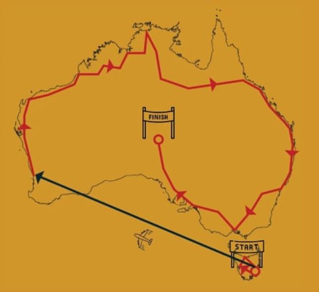 A screengrab from Pat Farmer’s website, which shows the 14,000km route he ran starting in Tasmania in April and finishing at Uluru.