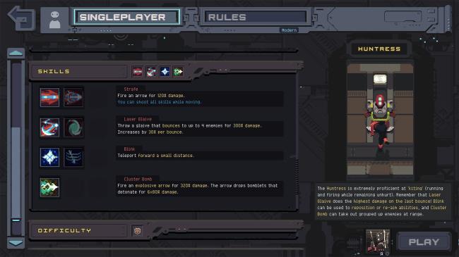 huntress skills on character select menu