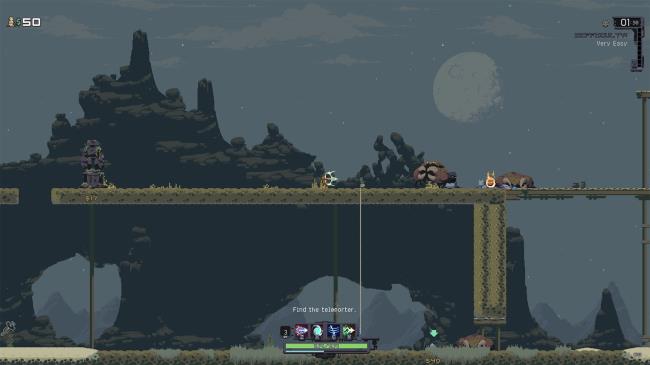 huntress charging a pierce shot at enemies in the dried lake stage