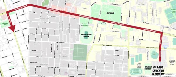 Alabama homecoming parade map