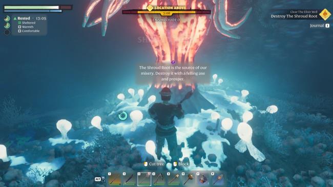 enshrouded player standing at shroud root