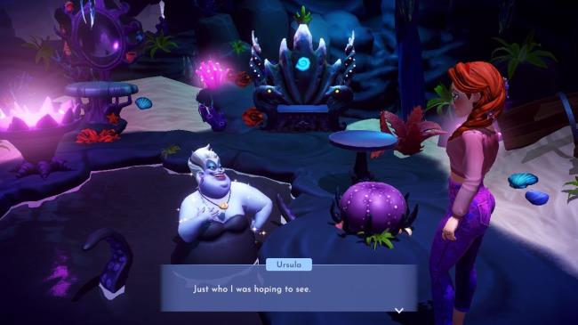 Avatar talking to Ursula inside her house in Disney Dreamlight Valley