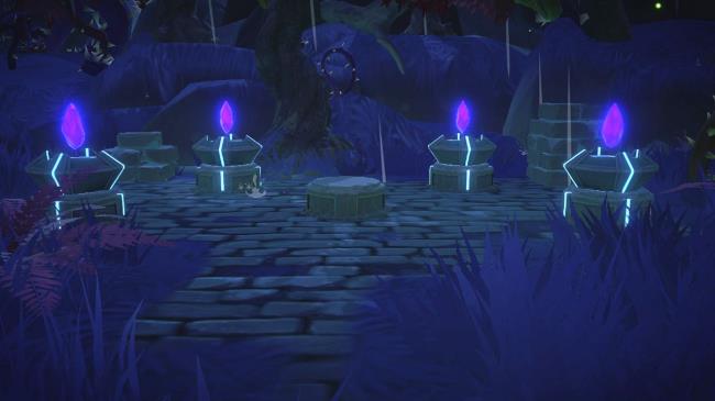 Four restored pillars in the Forgotten Lands ruins in Disney Dreamlight Valley