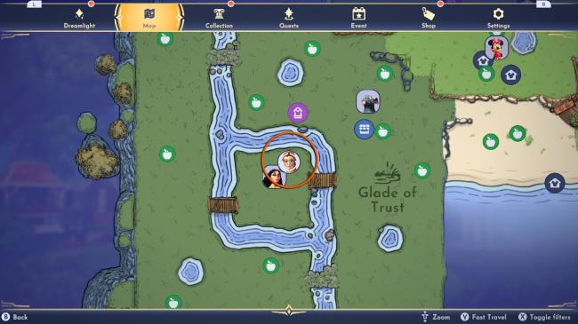 Dark Crystal Location in Glade of Trust in Disney Dreamlight Valley