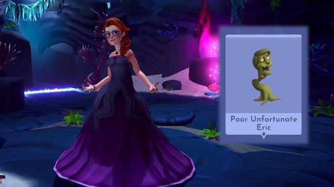 Avatar in Sea Witch Gown with Poor Unfortunate Eric in Disney Dreamlight Valley