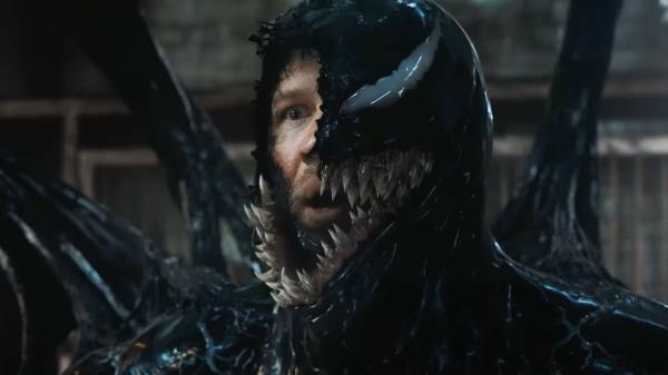 Tom Hardy's Eddie Brock transforming into Venom.