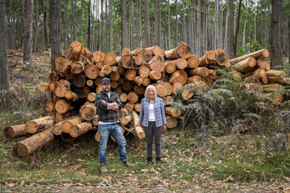 Co<em></em>nservationists Ben Gill and Gayle Osborne in the Wombat State Forest. 