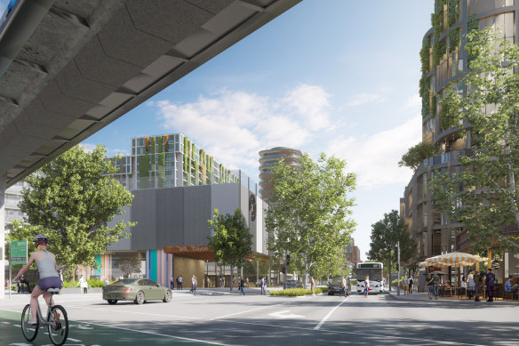 An artist impression of how the area around the SRL’s Clayton station might look. 